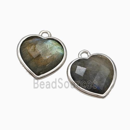 Natural Labradorite Heart Pendant Faceted Platinum Plated