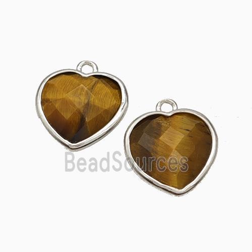 Natural Tiger Eye Stone Heart Pendant Faceted Platinum Plated