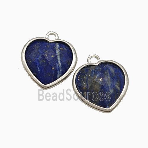 Natural Blue Lapis Lazuli Heart Pendant Faceted Platinum Plated