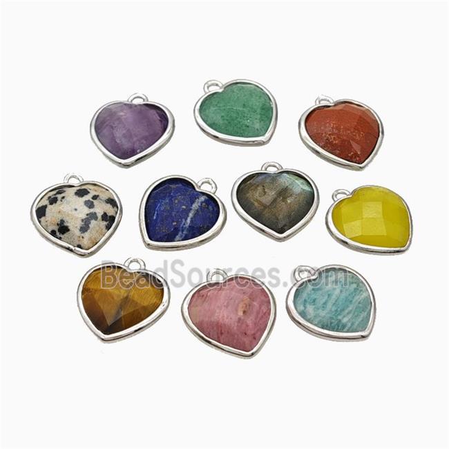 Natural Gemstone Heart Pendant Faceted Platinum Plated Mixed