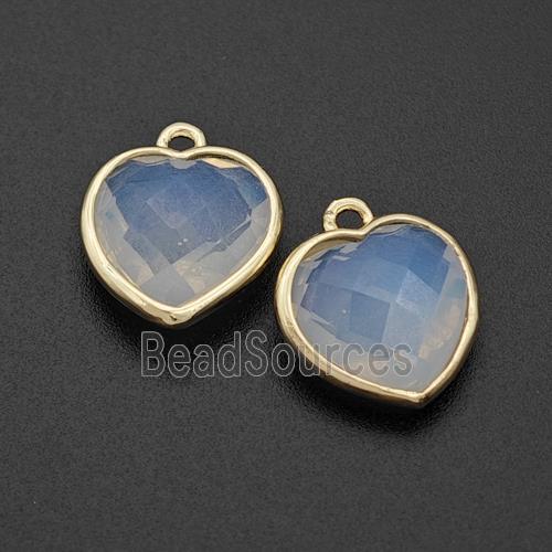 White Opalite Heart Pendant Faceted Gold Plated