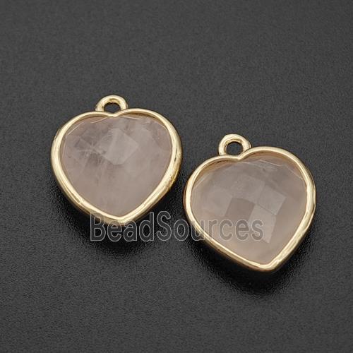 Natural Pink Rose Quartz Heart Pendant Faceted Gold Plated