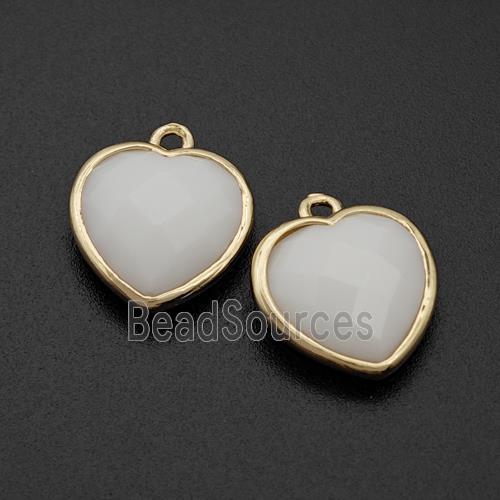 White Porcelain Heart Pendant Faceted Gold Plated