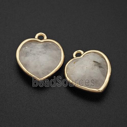 Natural White Moonstone Heart Pendant Faceted Gold Plated