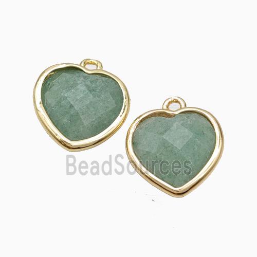 Natural Green Aventurine Heart Pendant Faceted Gold Plated