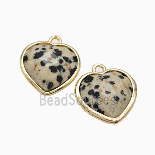 Natural Black Dalmatian Jasper Heart Pendant Faceted Gold Plated