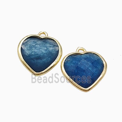 Deepblue Dye Jade Heart Pendant Faceted Gold Plated