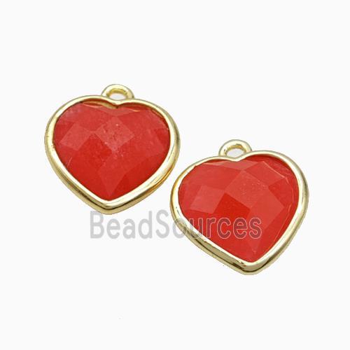 Red Dye Jade Heart Pendant Faceted Gold Plated