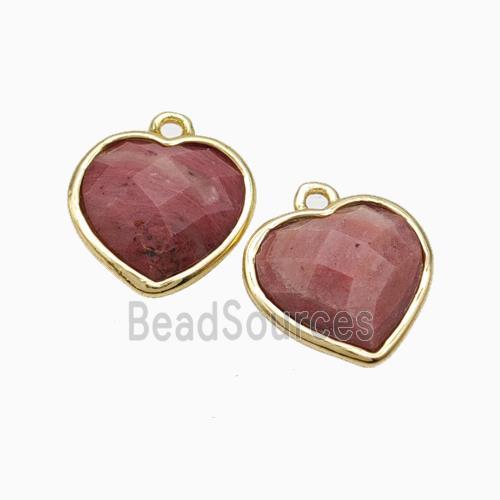 Pink Wood Lace Jasper Heart Pendant Faceted Gold Plated