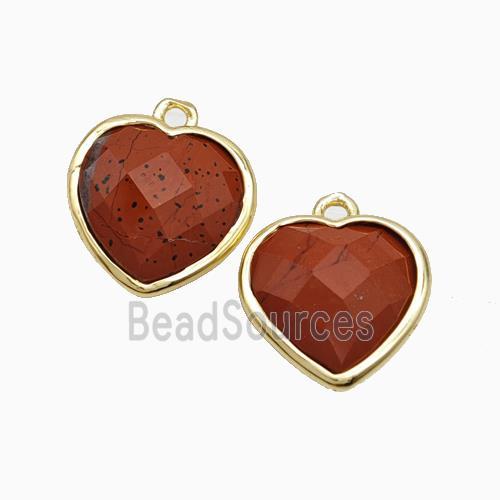 Natural Red Jasper Heart Pendant Faceted Gold Plated