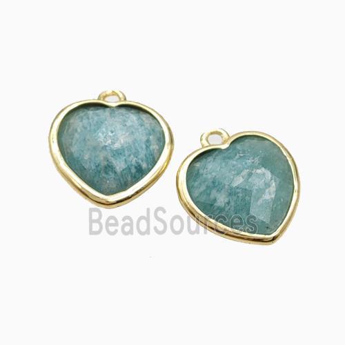 Natural Green Amazonite Heart Pendant Faceted Gold Plated