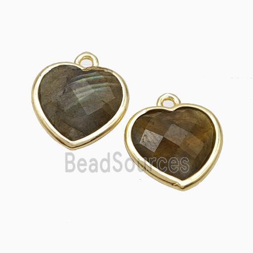 Natural Labradorite Heart Pendant Faceted Gold Plated