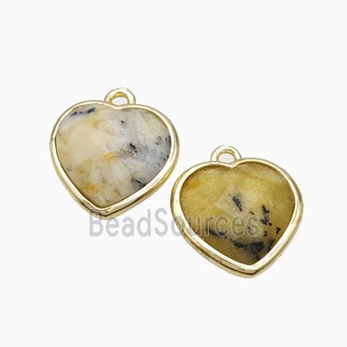 Natural Yellow Moss Opal Heart Pendant Faceted Gold Plated