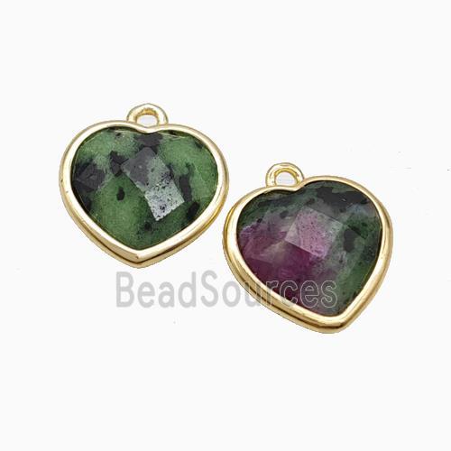 Natural Ruby In Zoisite Heart Pendant Green Faceted Gold Plated