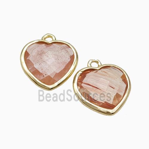 Synthetic Peach Quartz Heart Pendant Faceted Gold Plated