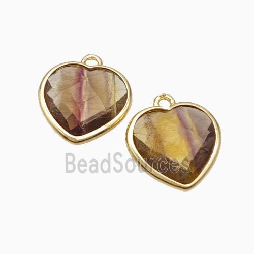 Natural Yellow Fluorite Heart Pendant Faceted Gold Plated