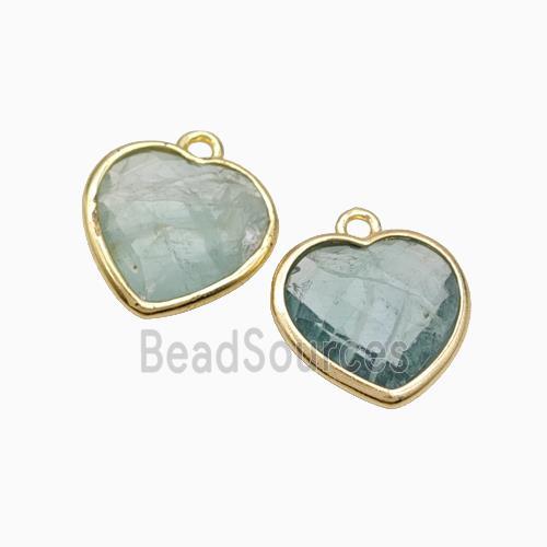 Natural Green Fluorite Heart Pendant Faceted Gold Plated