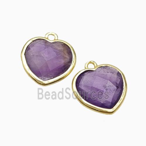 Natural Purple Amethyst Heart Pendant Faceted Gold Plated