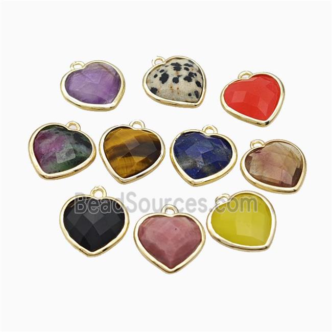 Natural Gemstone Heart Pendant Faceted Gold Plated Mixed