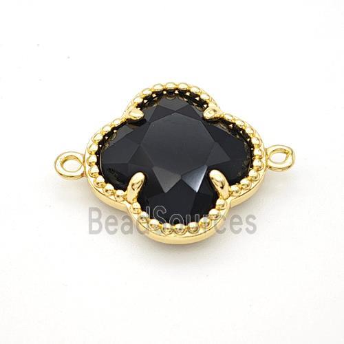 Black Obsidian Clover Connector Gold Plated