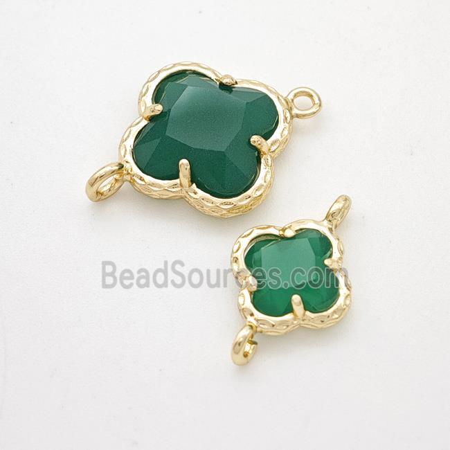 Green Jadeite Glass Clover Connector Gold Plated