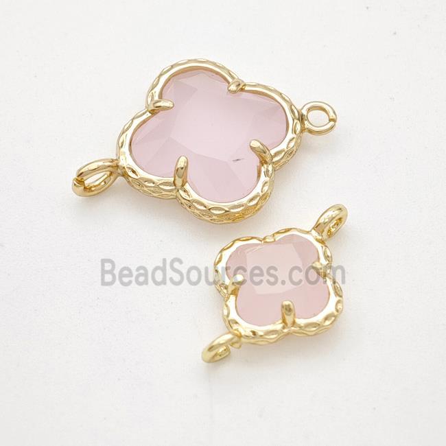 Pink Jadeite Glass Clover Connector Gold Plated