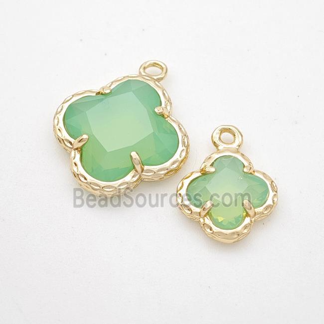 Green Jadeite Glass Clover Pendant Gold Plated