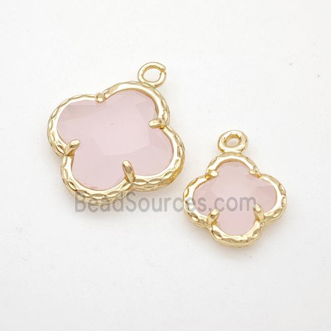 Pink Jadeite Glass Clover Pendant Gold Plated