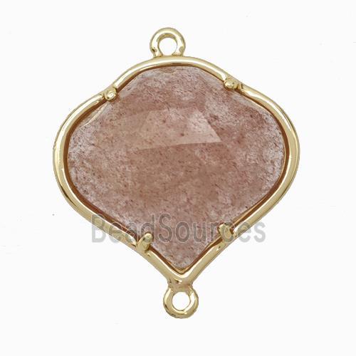 Natural Pink Strawberry Quartz FireBalloon Connector Gold Plated