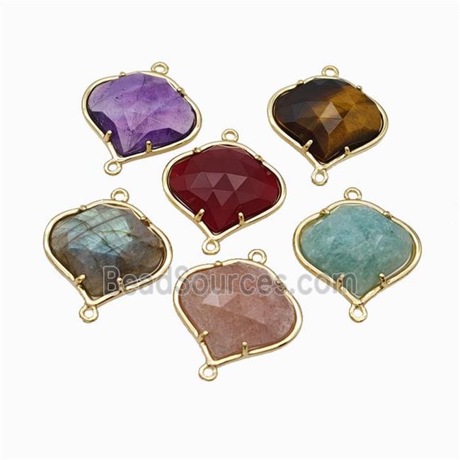 Natural Gemstone FireBalloon Connector Gold Plated Mixed