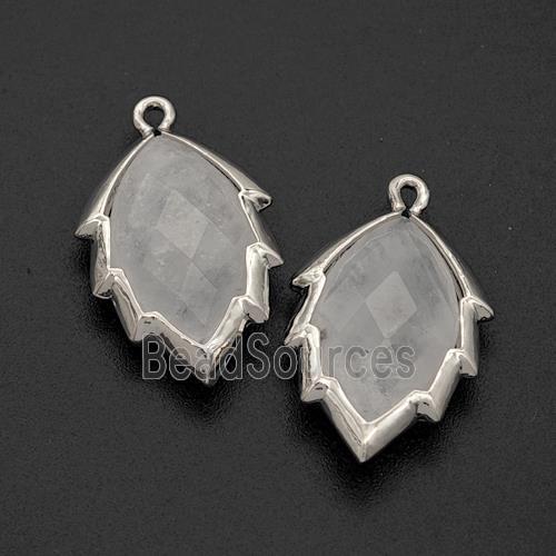 Natural Clear Quartz Leaf Pendant Platinum Plated