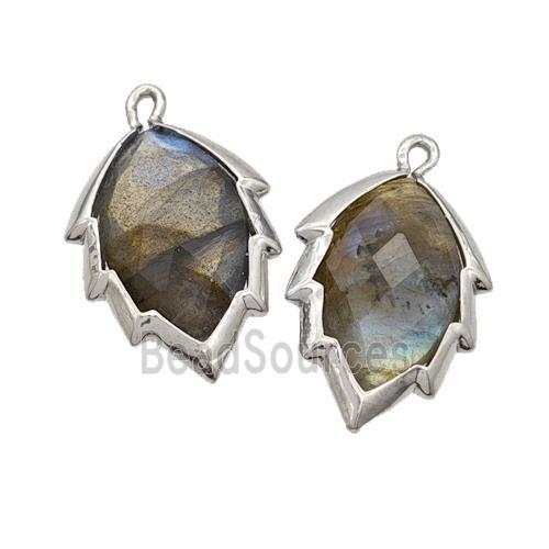 Natural Labradorite Leaf Pendant Platinum Plated