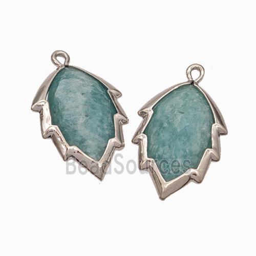 Natural Green Amazonite Leaf Pendant Platinum Plated