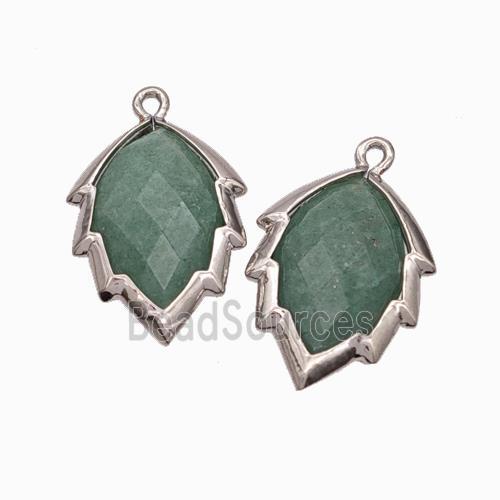 Natural Green Strawberry Quartz Leaf Pendant Platinum Plated