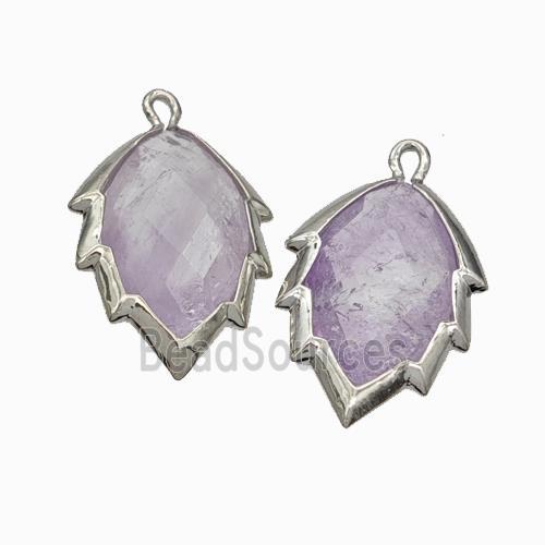 Natural Lt.purple Amethyst Leaf Pendant Platinum Plated