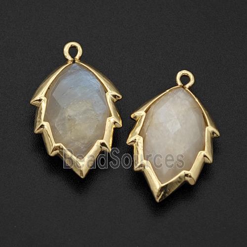 Natural White Moonstone Leaf Pendant Gold Plated