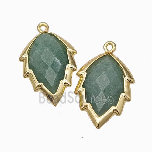 Natural Green Strawberry Quartz Leaf Pendant Gold Plated