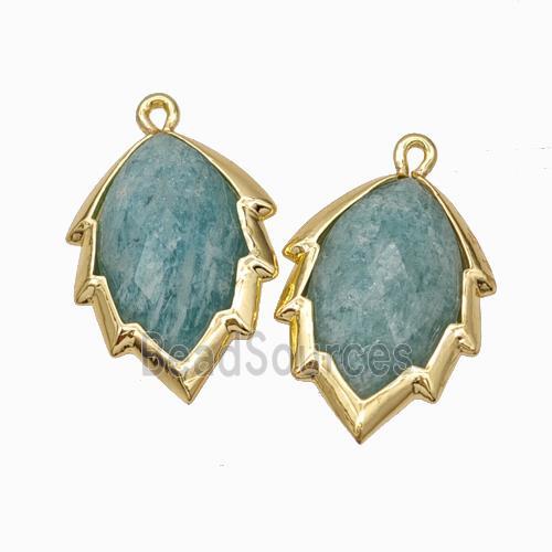 Natural Green Amazonite Leaf Pendant Gold Plated