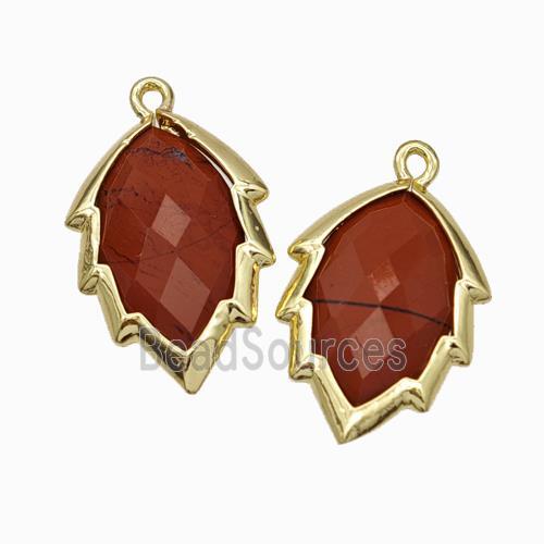 Natural Red Jasper Leaf Pendant Gold Plated