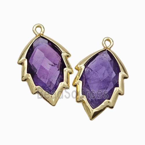 Natural Purple Amethyst Leaf Pendant Gold Plated