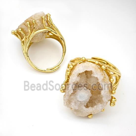 Copper Ring Pave Agate Druzy Geode Adjustable Gold Plated