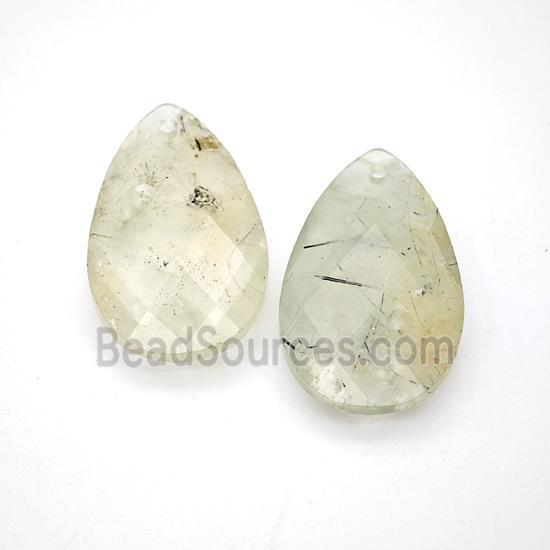 Natural Green Prehnite Teardrop Pendant Faceted