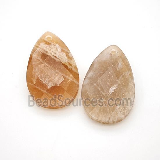 Natural Peach Sunstone Pendant Faceted Teardrop