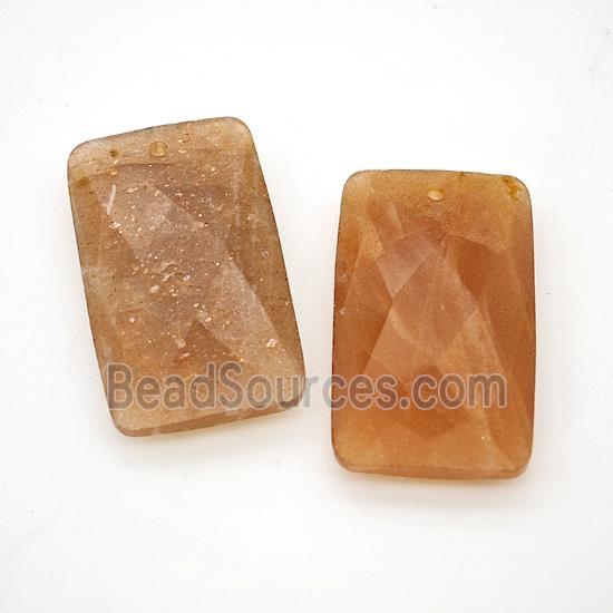 Natural Peach Sunstone Rectangle Pendant Faceted