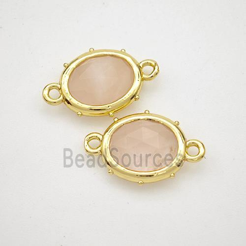 Natural Pink Rose Quartz Oval Connector Gold Plated