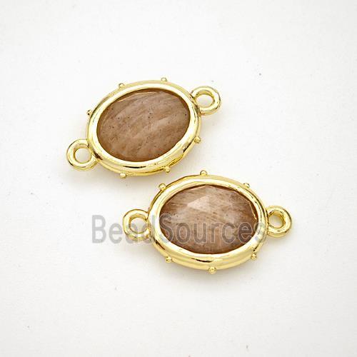 Natural Peach Sunstone Oval Connector Gold Plated