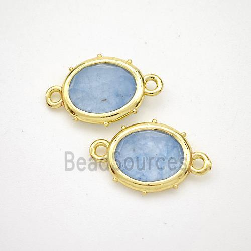 Blue Dye Jade Oval Connector Gold Plated