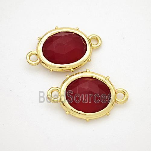 Red Dye Jade Oval Connector Gold Plated