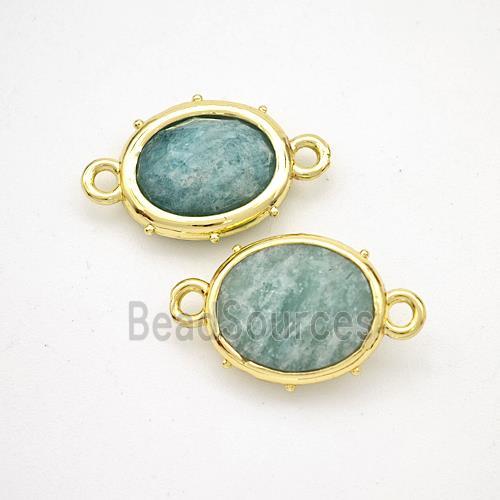 Natural Green Amazonite Oval Connector Gold Plated