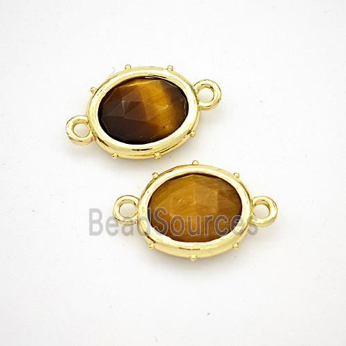 Natural Tiger Eye Stone Oval Connector Gold Plated